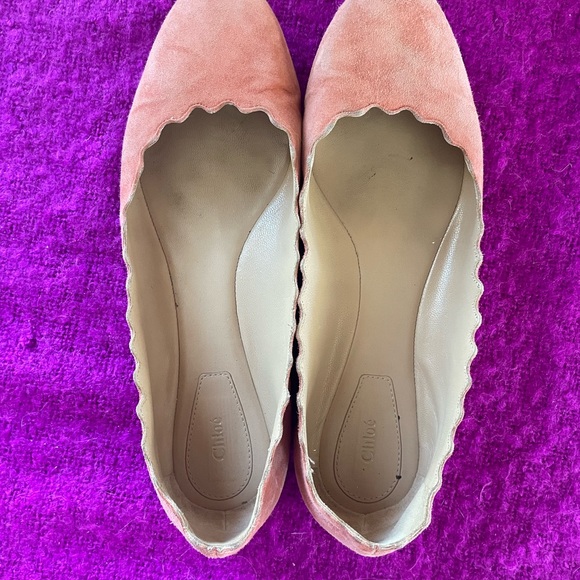 Chloe Melon Colored Suede Lauren Scalloped Edge Flats/ sz 38 - Picture 8 of 14
